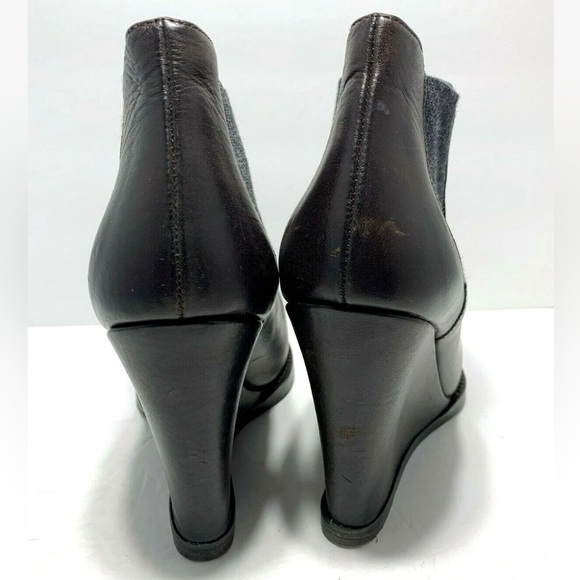 Brunello Cucinelli Dark Brown Leather Wedge Ankle Boots - Picture 8 of 11